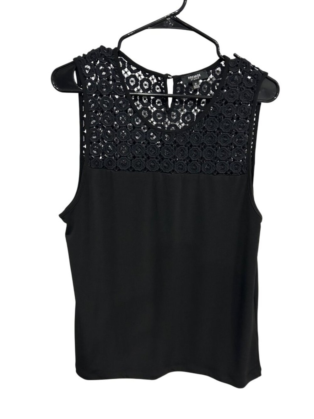 Premise Studio Black Sleeveless Crochet Lace Yoke Top Size XL Coquette Boho
